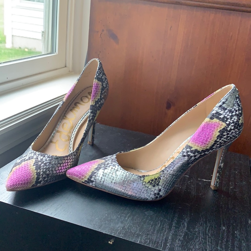 Sam Edelman pointy toe python heels. Like new!